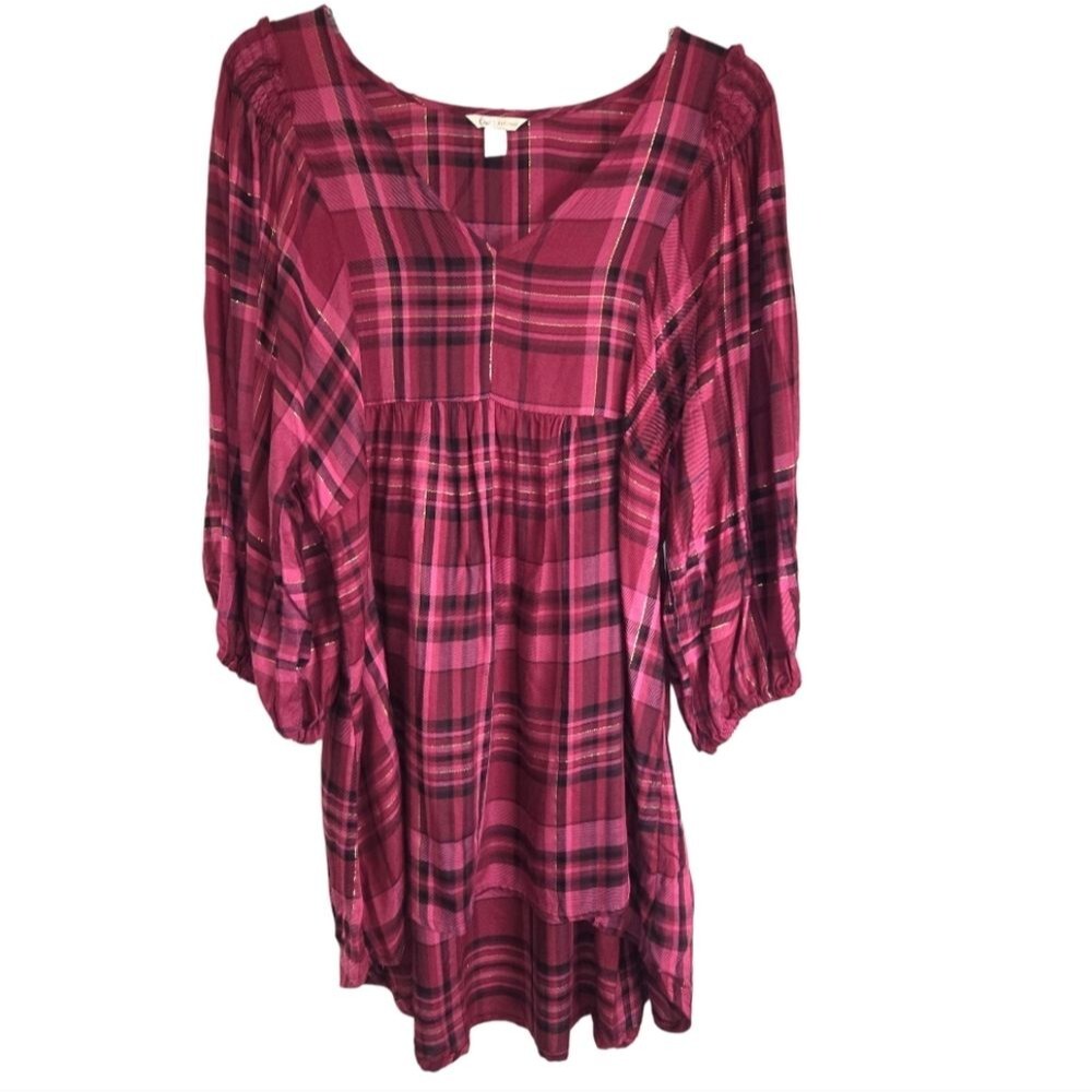 Cato Pink Plaid Oversized Sleeve Tunic Dress